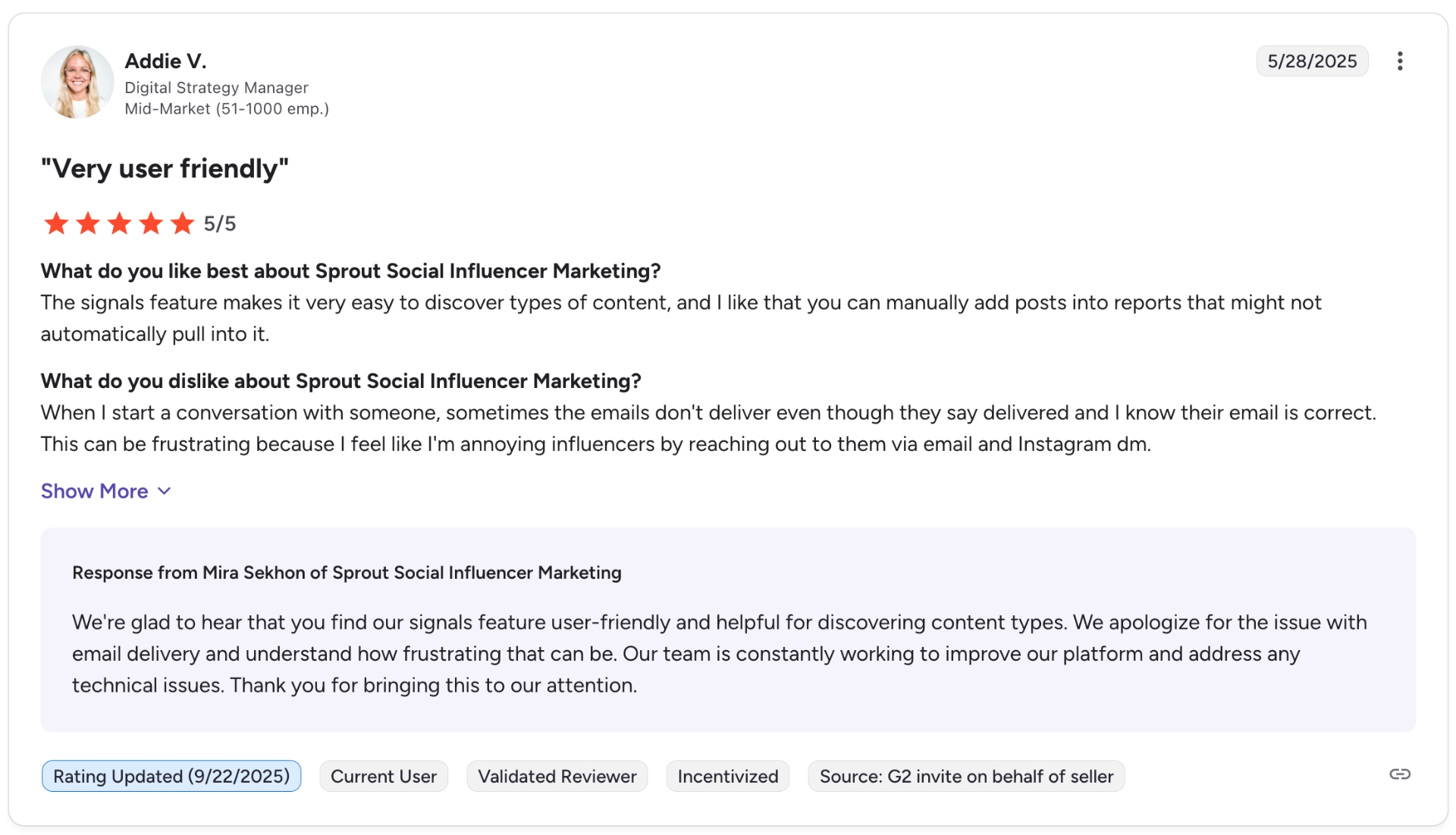Customer review (Digital Strategy Manager, Mid-Market): very user friendly